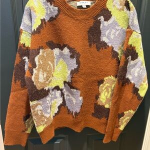 Gilli Women's Abstract Pattern Sweater - Orange, Brown, Green - Runs Big!